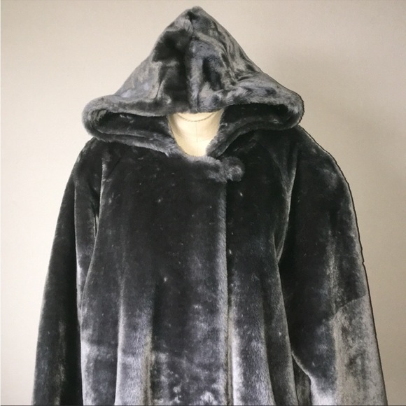 Dennis Basso Gray Faux Fur Hooded Coat - Picture 8 of 10